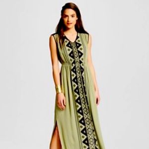 Olive Green & Black Aztec Bohemian Maxi Dress XXL